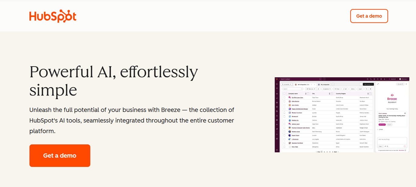 Homepage of Hubspot Breeze