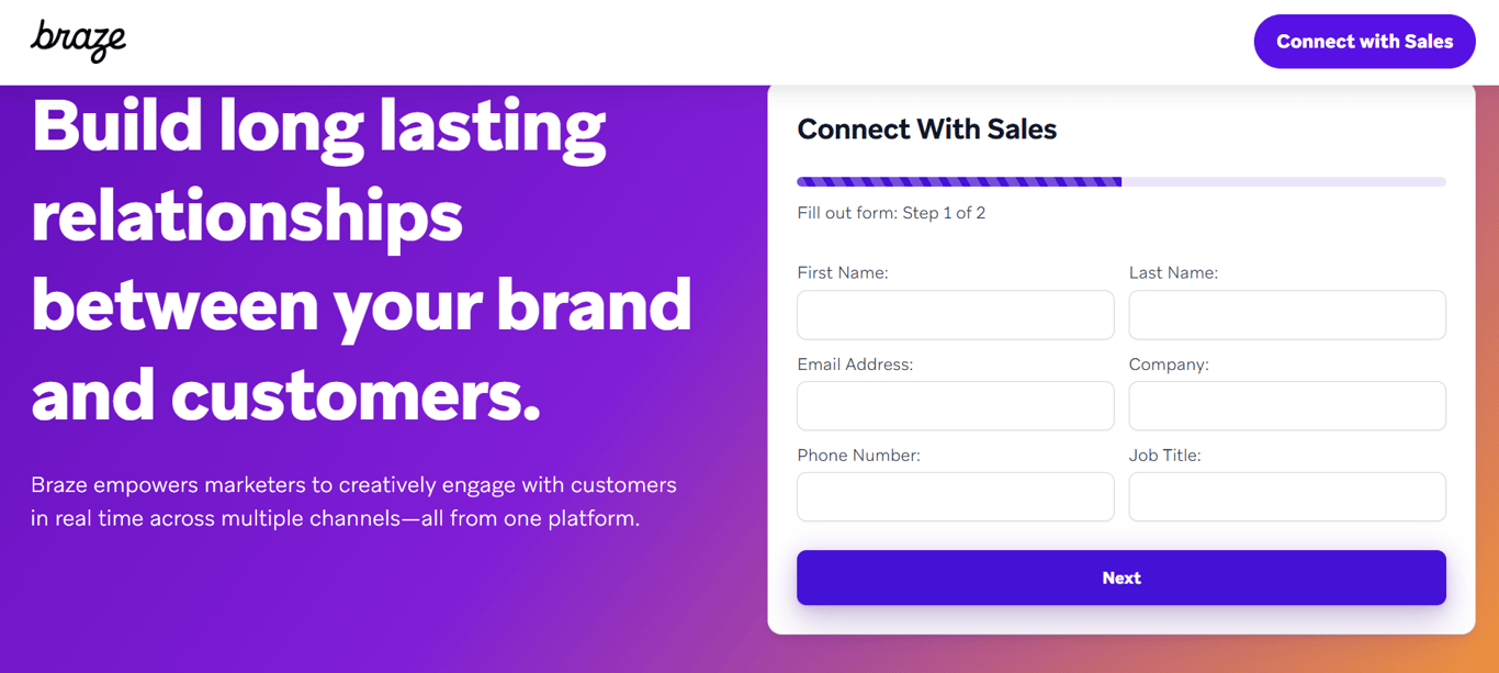 Homepage of Braze