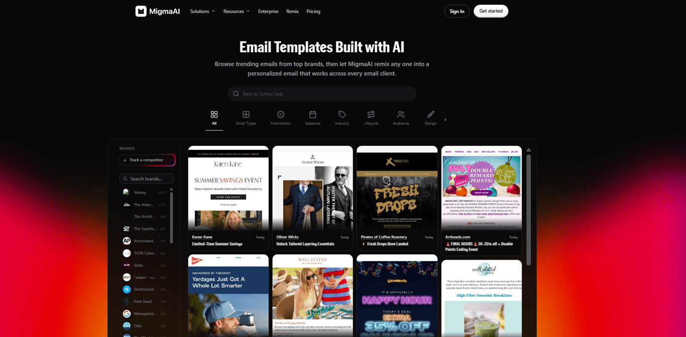 MigmaAI competitor email tracking dashboard