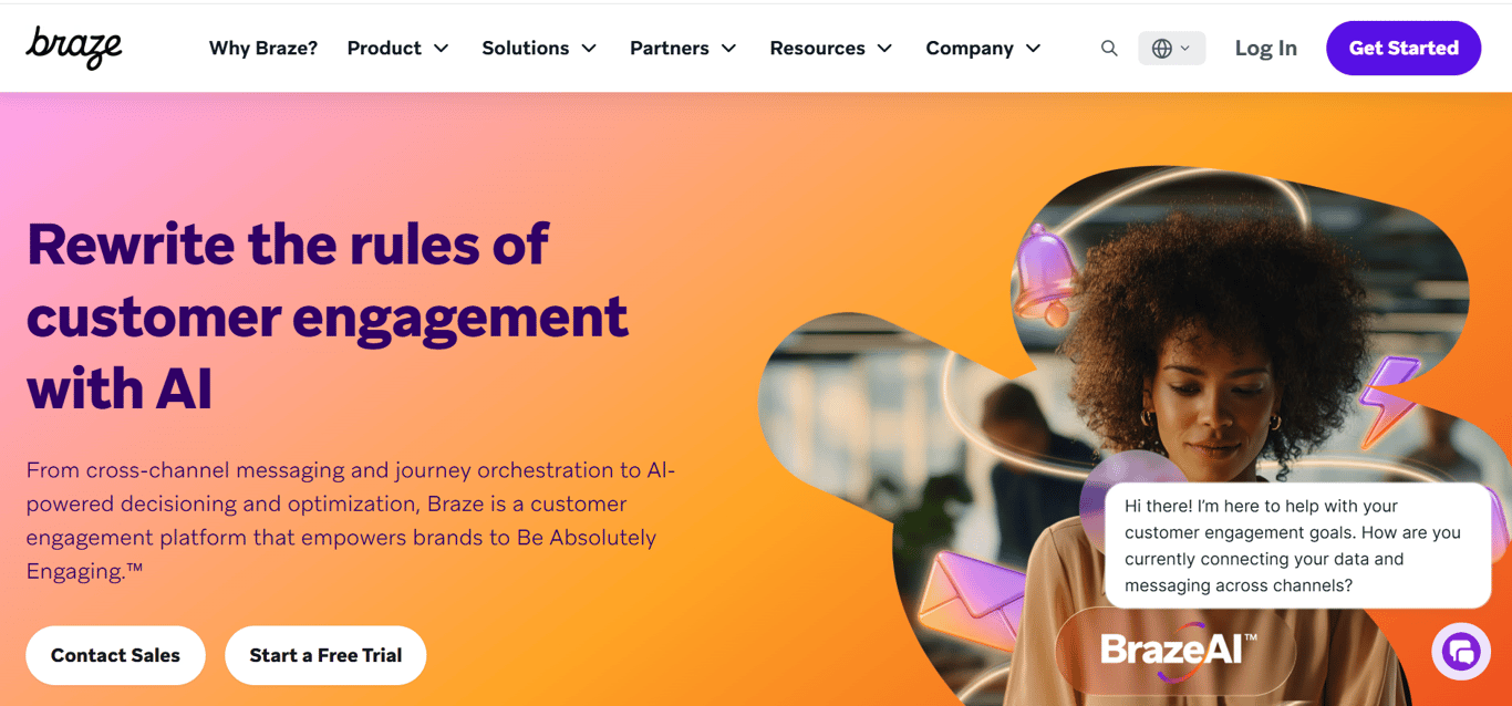 Homepage of Braze