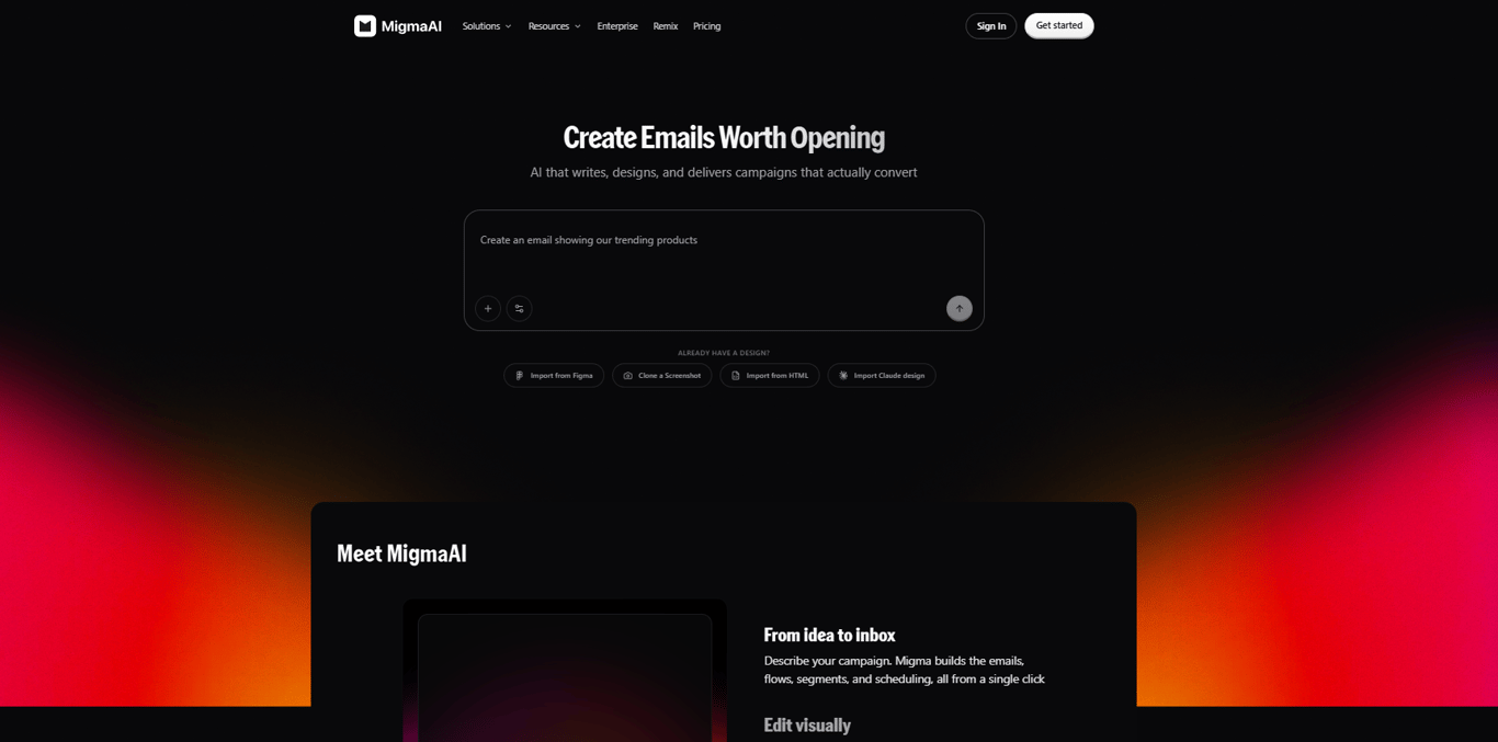 Homepage of Migma 