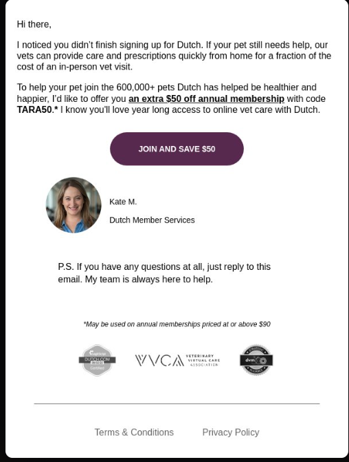 A mail sent by Dutch for pet care