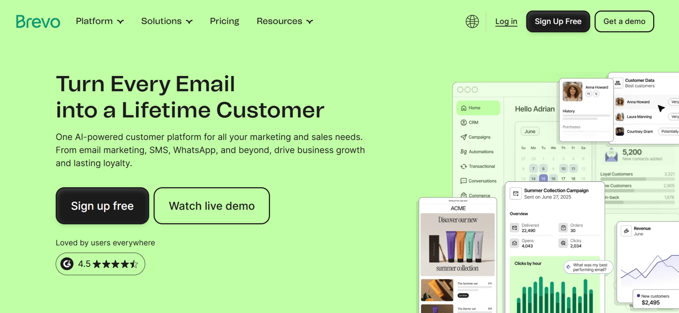 Homepage of Brevo