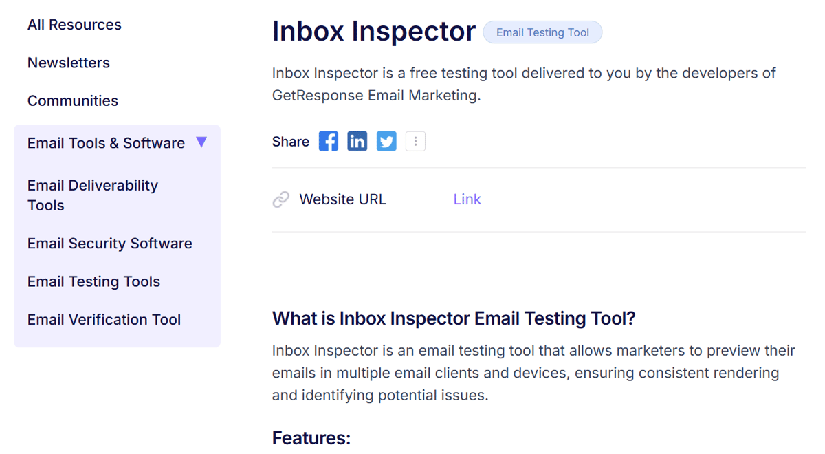 Homepage of Inbox Inspector