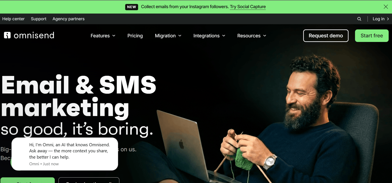 Homepage of Omnisend
