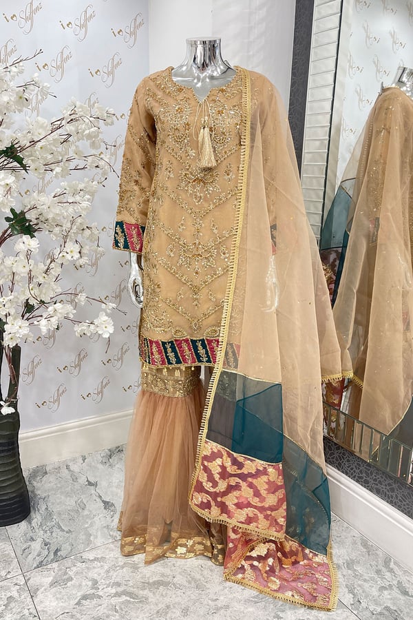 Shiffonz 3 piece organza embroidered gharara suit