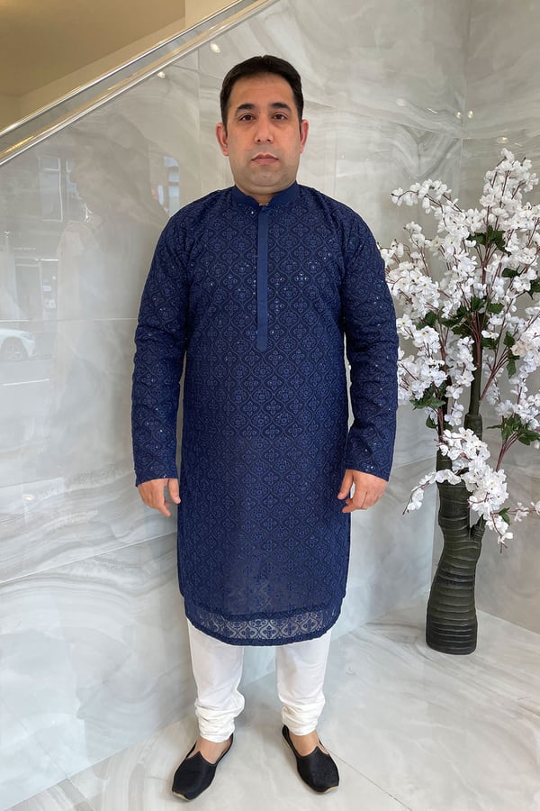 Men's 2 piece luxury embroidered suit - Navy, 36