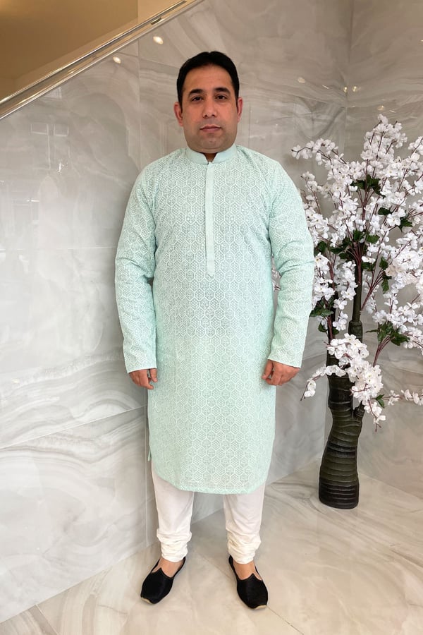 Men's 2 piece luxury embroidered suit - Mint, 36