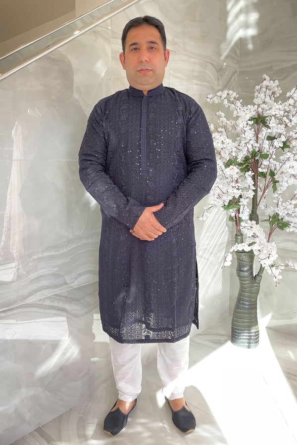 Men's 2 piece luxury embroidered suit - Black, 36
