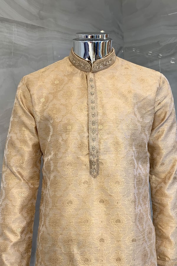 Men's embroidered collar kurta pyjama - Image 4