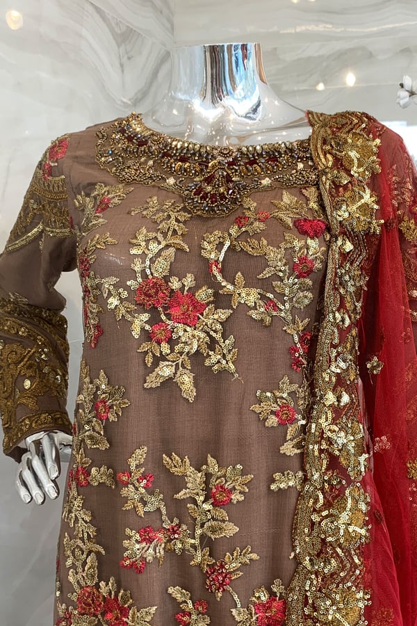 Shiffonz 3 piece embroidered plazo suit - Image 3