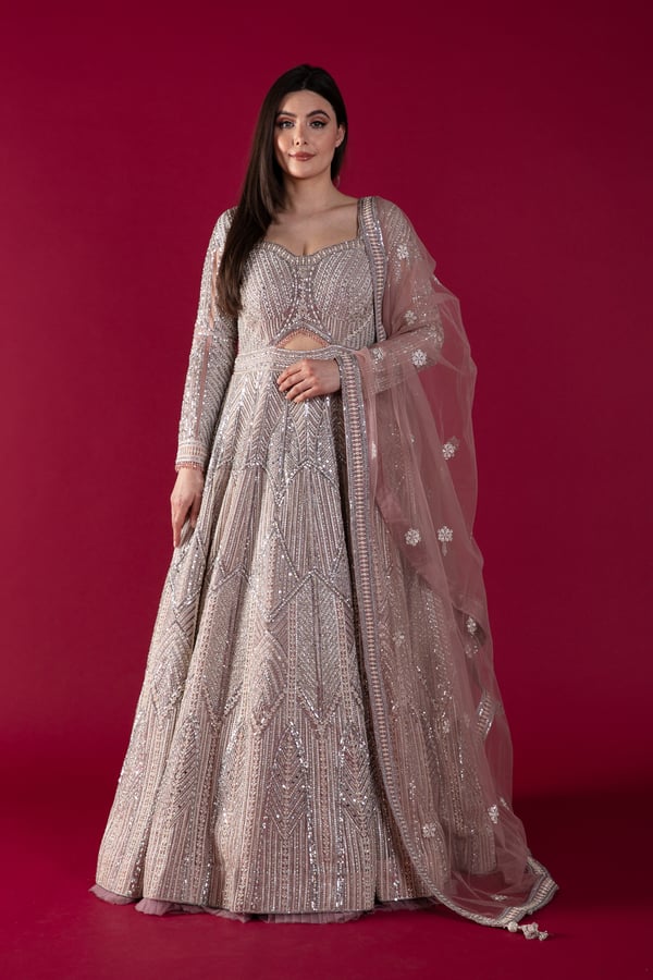 Shiffonz luxury embroidered long gown - Peach Pink, 34