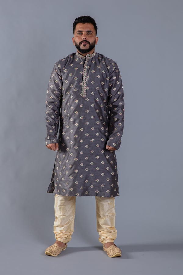 2 Piece men's kurta and pyjama - Charcoal Grey, 36
