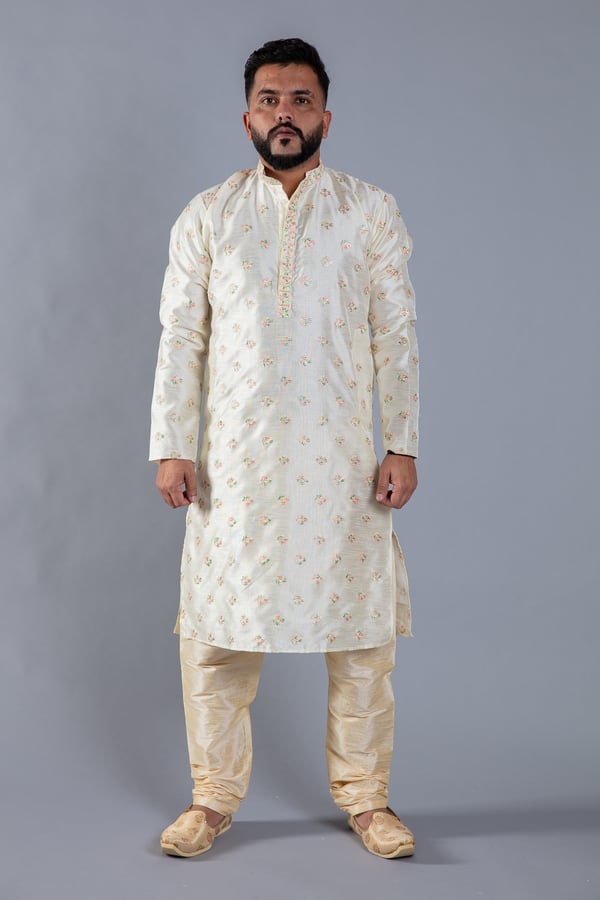 2 Piece men's kurta and pyjama - Cream, 36