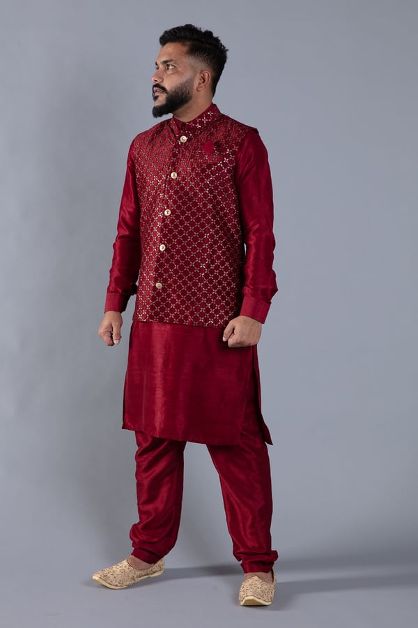 3 Piece men's waistcoat kurta pyjama