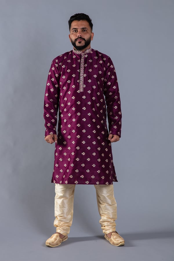 2 Piece men's kurta and pyjama - Plum, 36