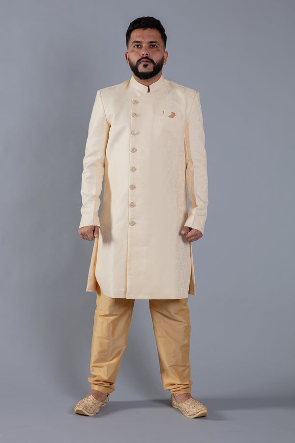 Luxury brocade men's wear sherwani - Cream, 36
