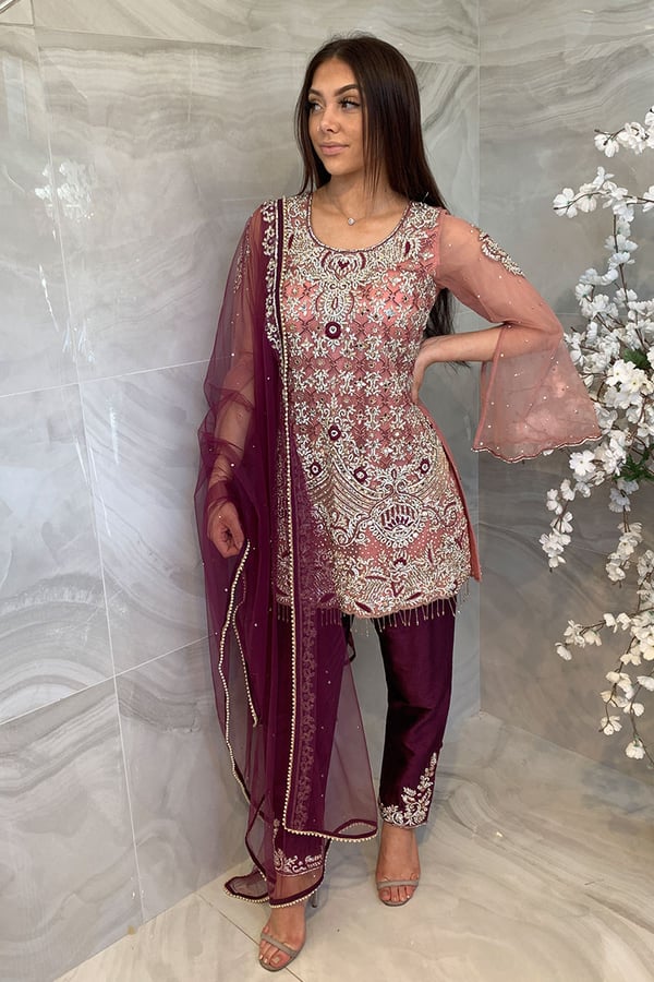 Shiffonz 3 piece heavy embroidered suit - Peach, 6