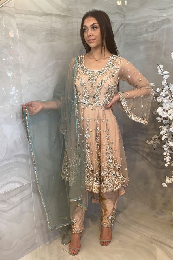 3 Piece heavy embroidered peplum dress