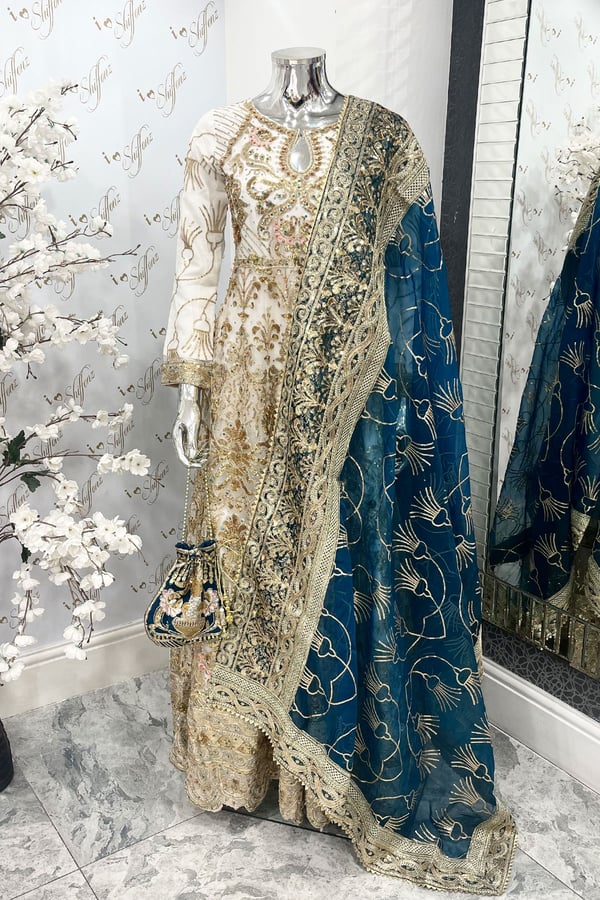 3 Piece sequence embroidered long organza gown