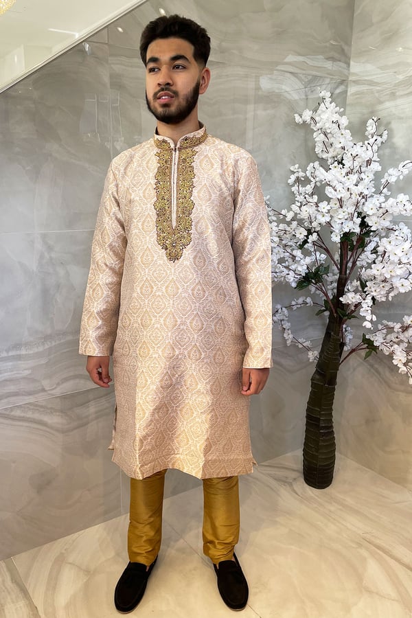 Men's 2 piece banarsi suit - Cream, 36