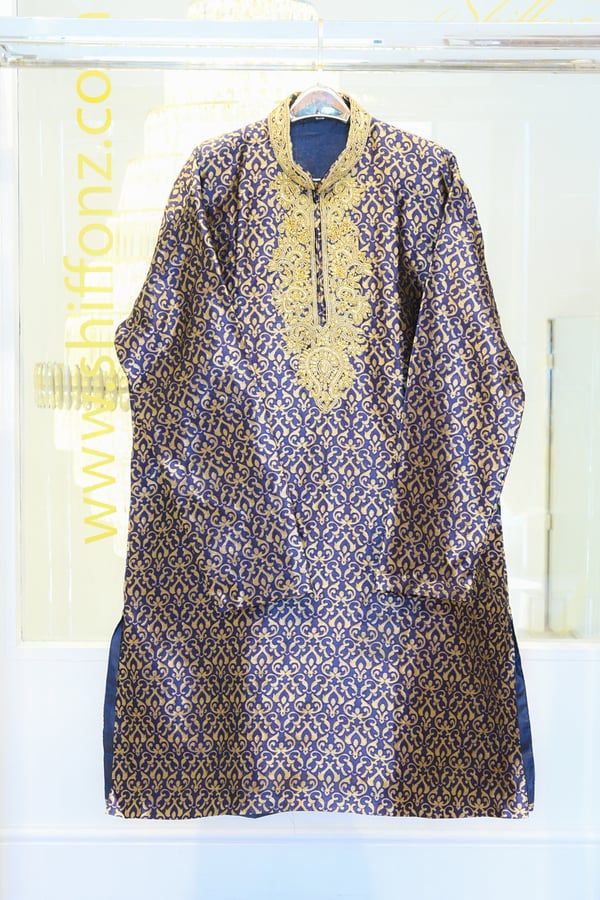 2 Piece men's banarsi suit - Dark Blue, 36