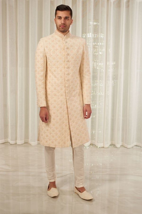 Men's luxury embroidered sherwani - Ofwhit, 36