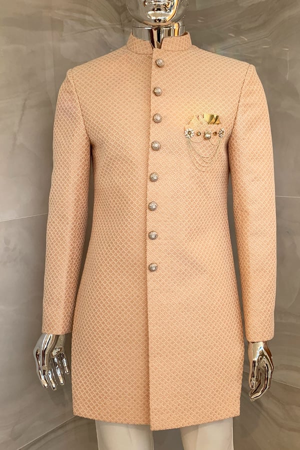 Men's 2 piece brocade sherwani - Image 4