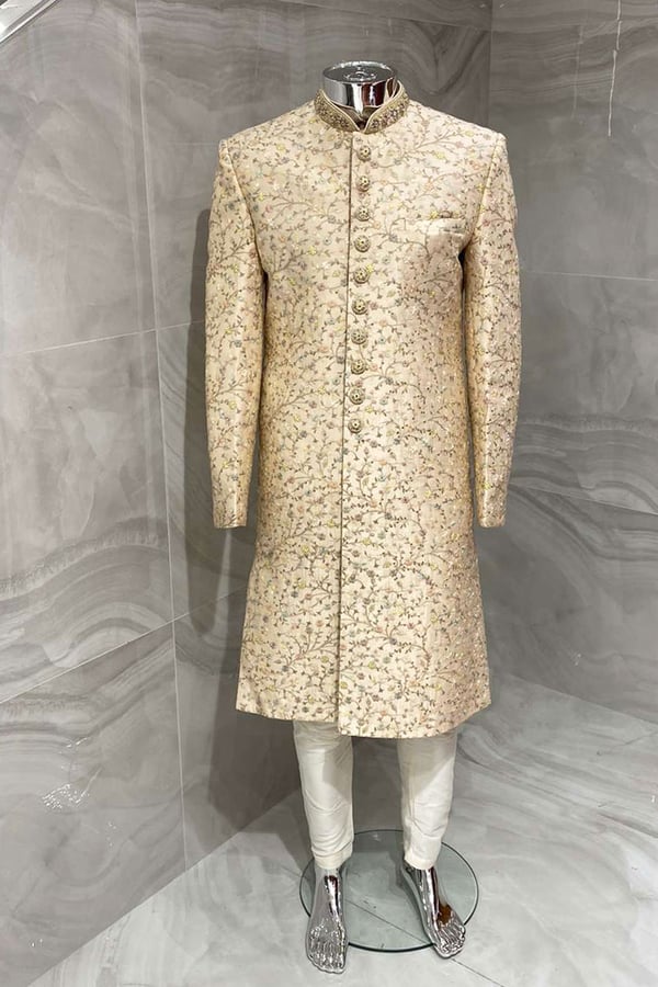 Men's 2 piece multi coloured patterned sherwani