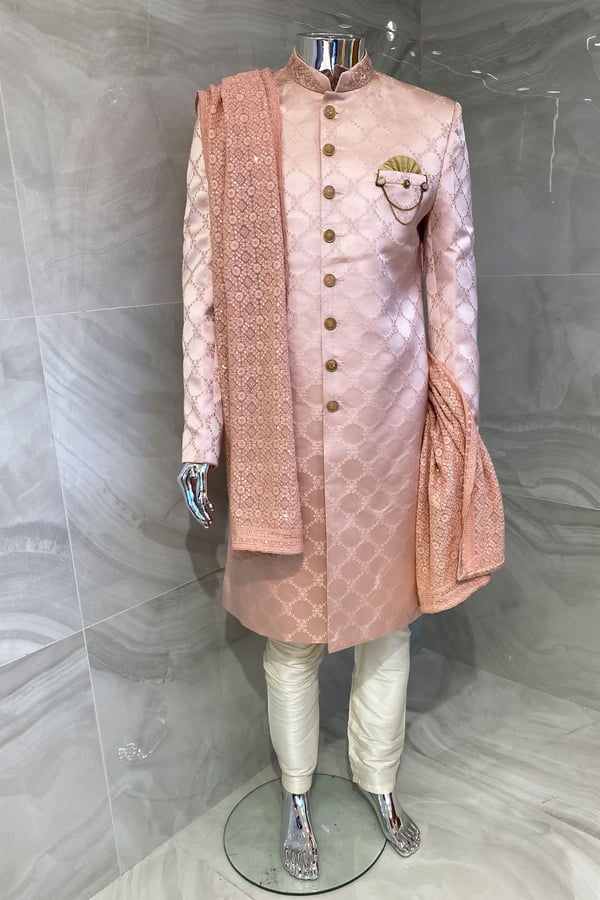 Men's 2 piece fancy printed sherwani with shawl