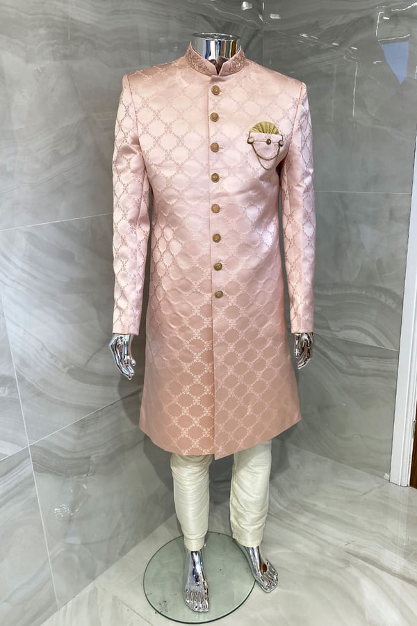 Men's 2 piece fancy printed sherwani with shawl - Image 2