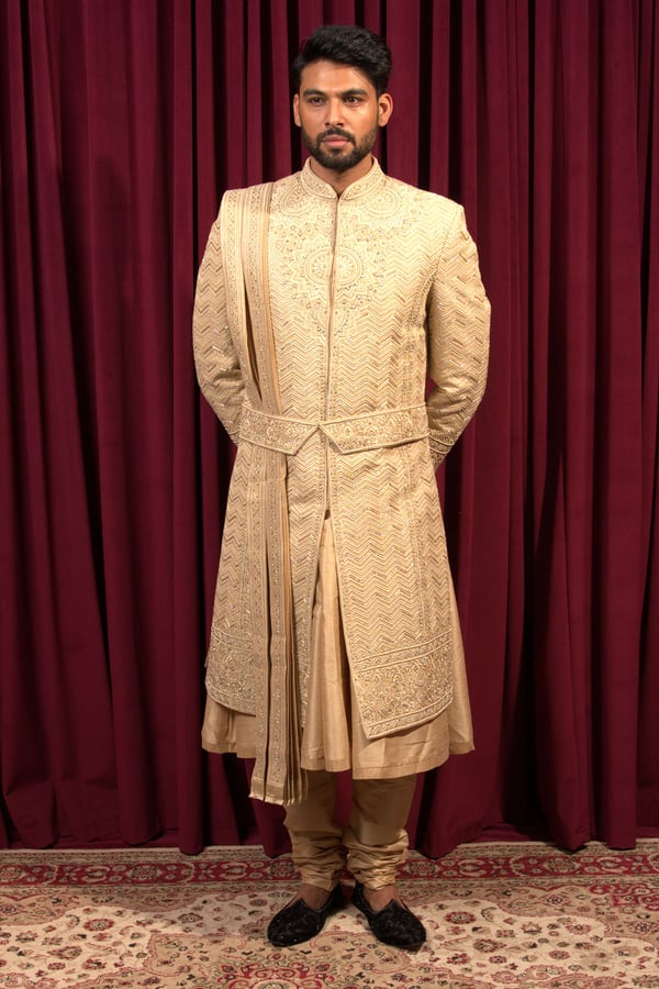 Men's sherwani with inner dupatta trouser and belt