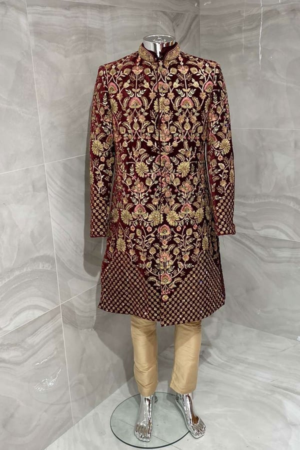 Men's velvet luxury embroidered sherwani