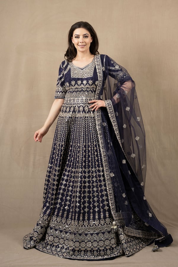 Shiffonz luxury thread work embroidered gown - Navy, 34