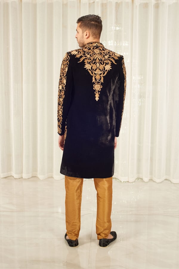 Men's black velvet luxury embroidered sherwani - Image 6