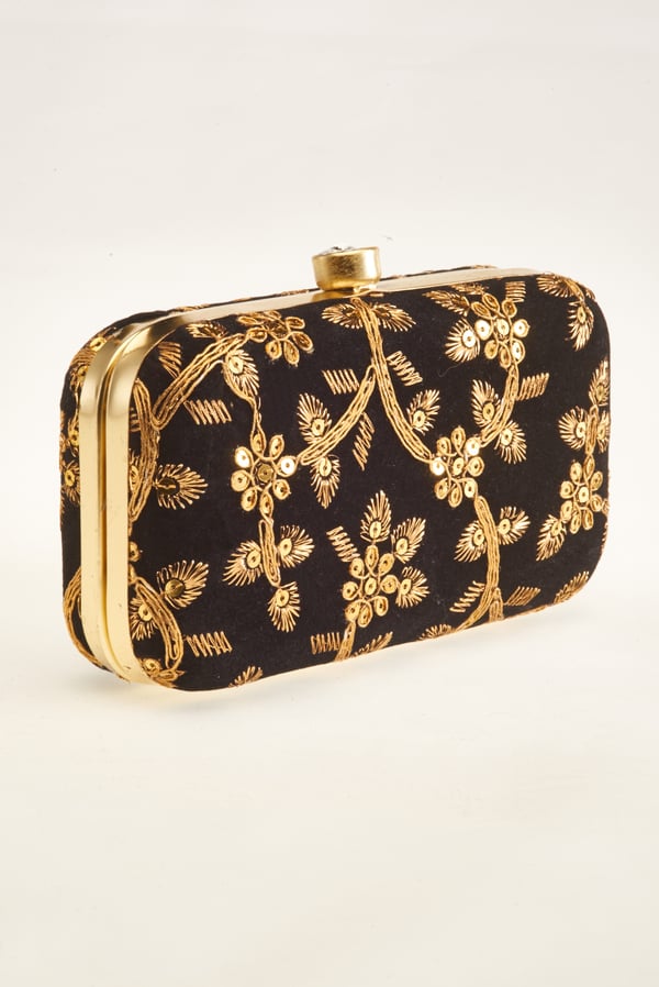 Luxury sequence embroidered clutch - Black, FREE SIZE