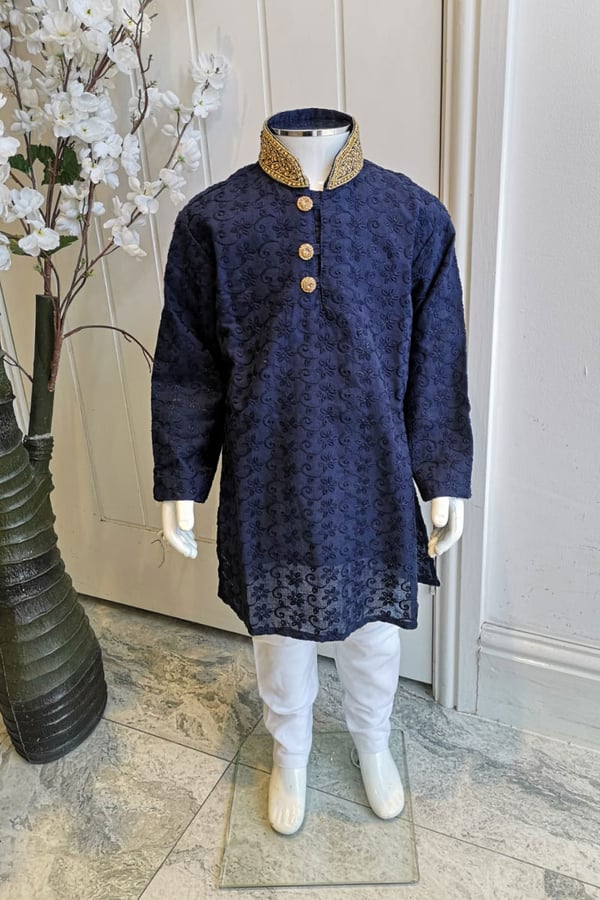 Kids boys 2 piece chicken suit with a gold embroidered collar