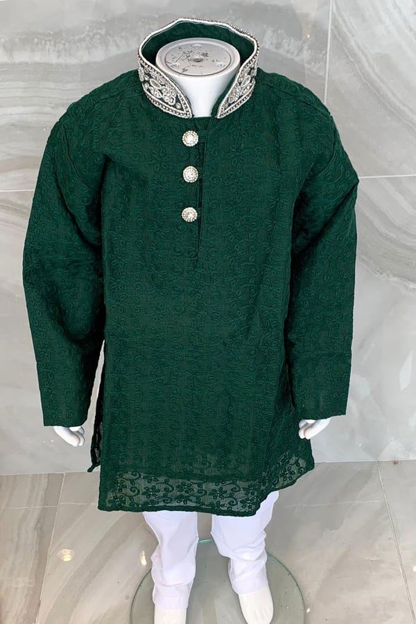 Boys 2 piece chicken suit with a silver embroidered collar - Green, 10