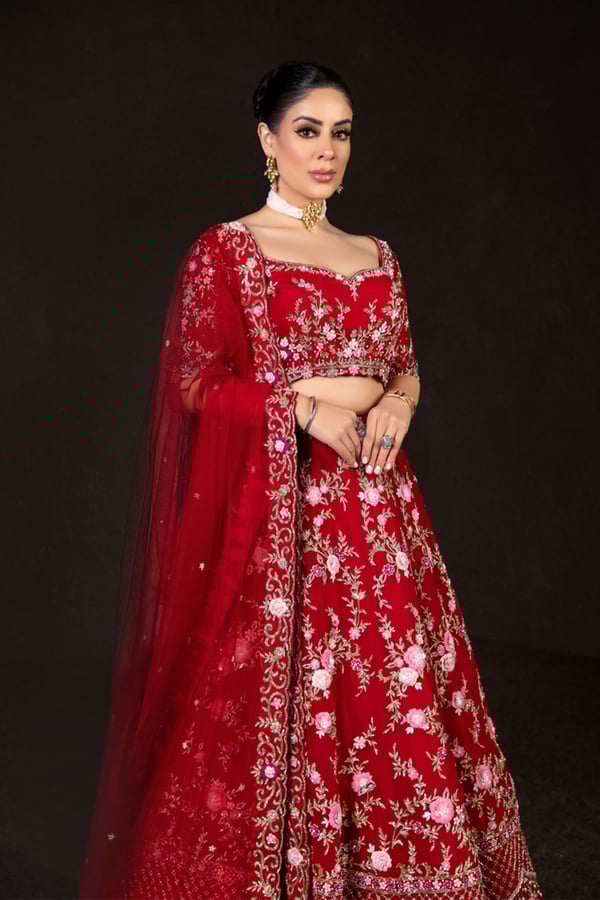 3 Piece 3d flower embroidered lengha choli - Image 3