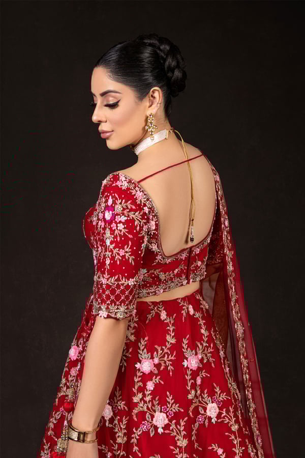 3 Piece 3d flower embroidered lengha choli - Image 4