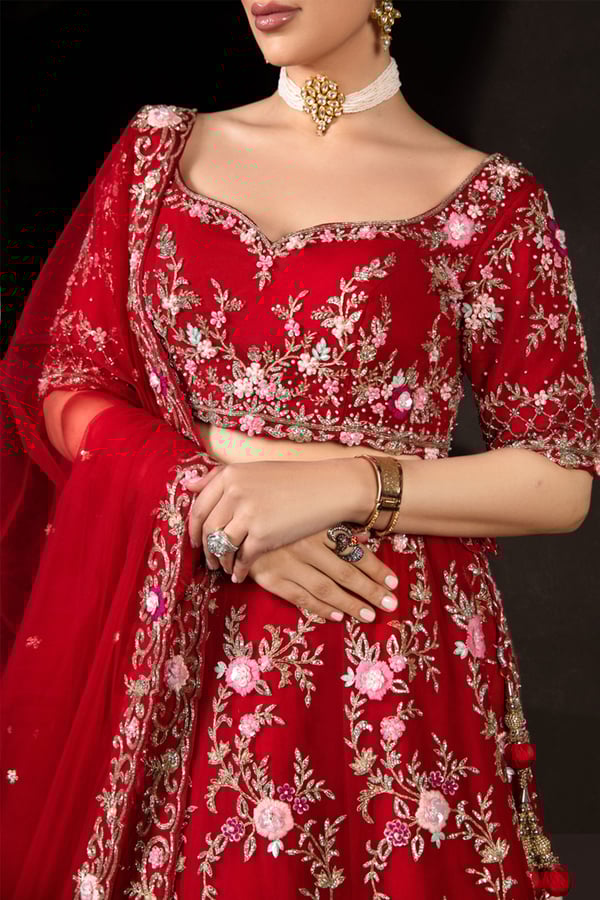 3 Piece 3d flower embroidered lengha choli - Image 5