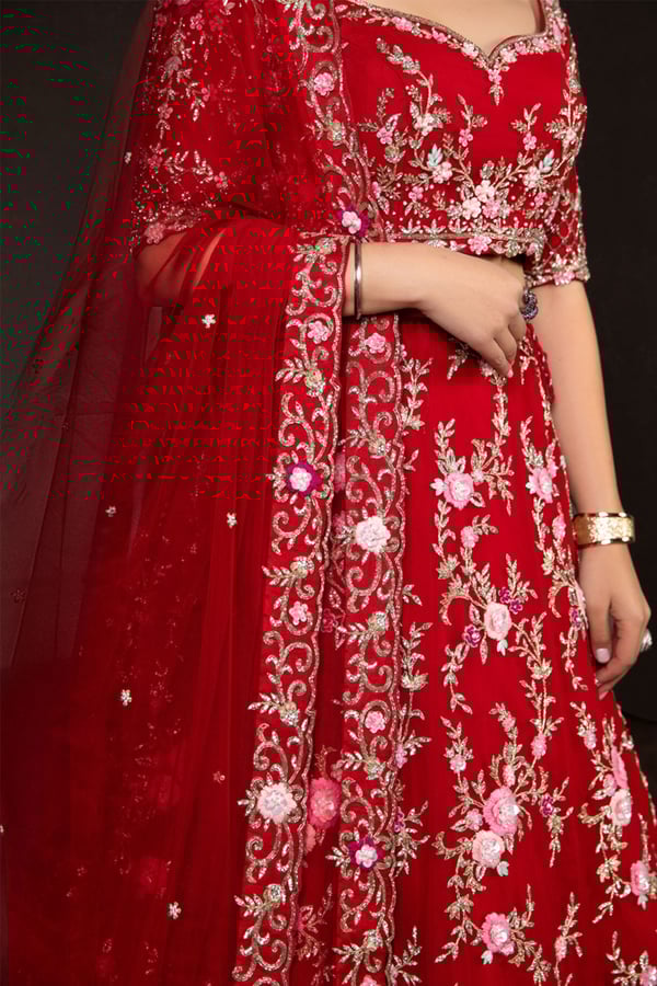 3 Piece 3d flower embroidered lengha choli - Image 6