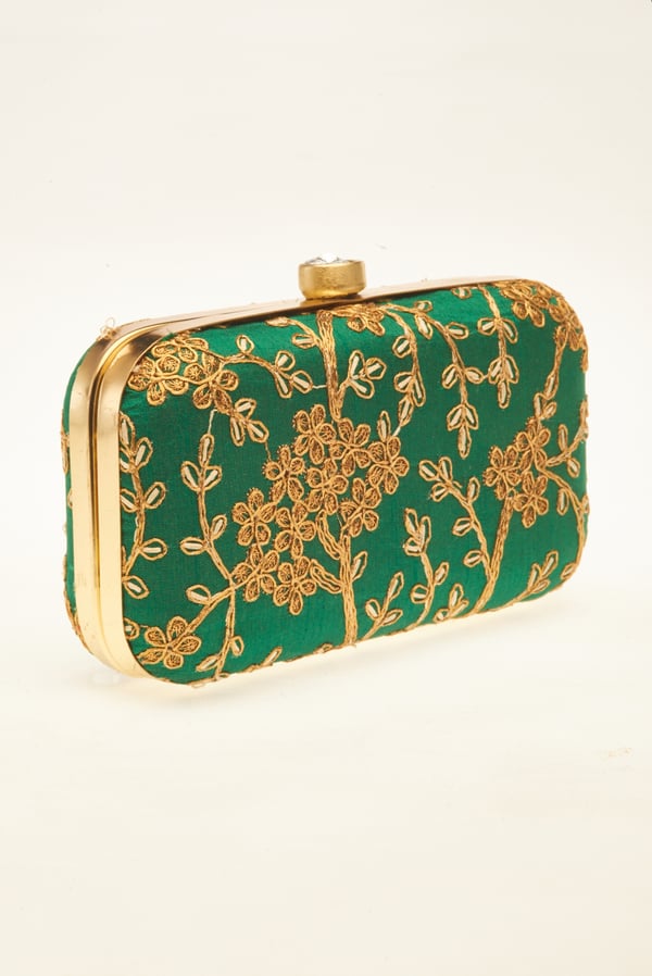 Luxury embroidered clutch - Green, FREE SIZE