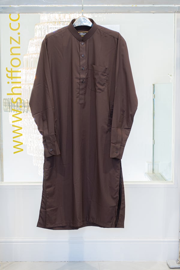 Men's plain shalwar kameez - Brown, Large