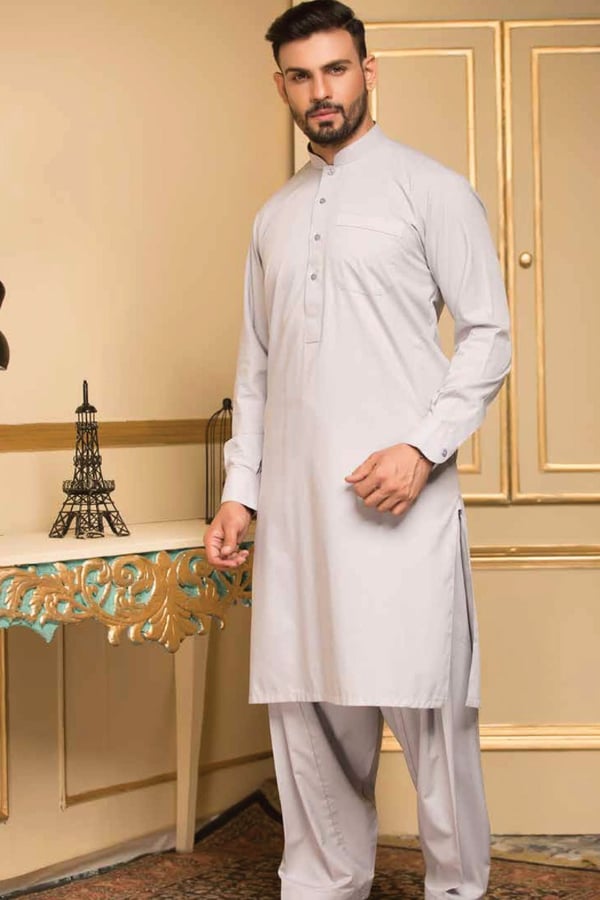 Men's plain shalwar kameez - Grey, Large