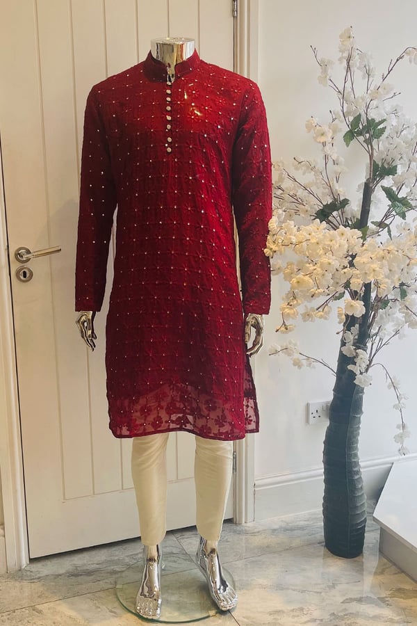 Men's georgette mirror embroidered