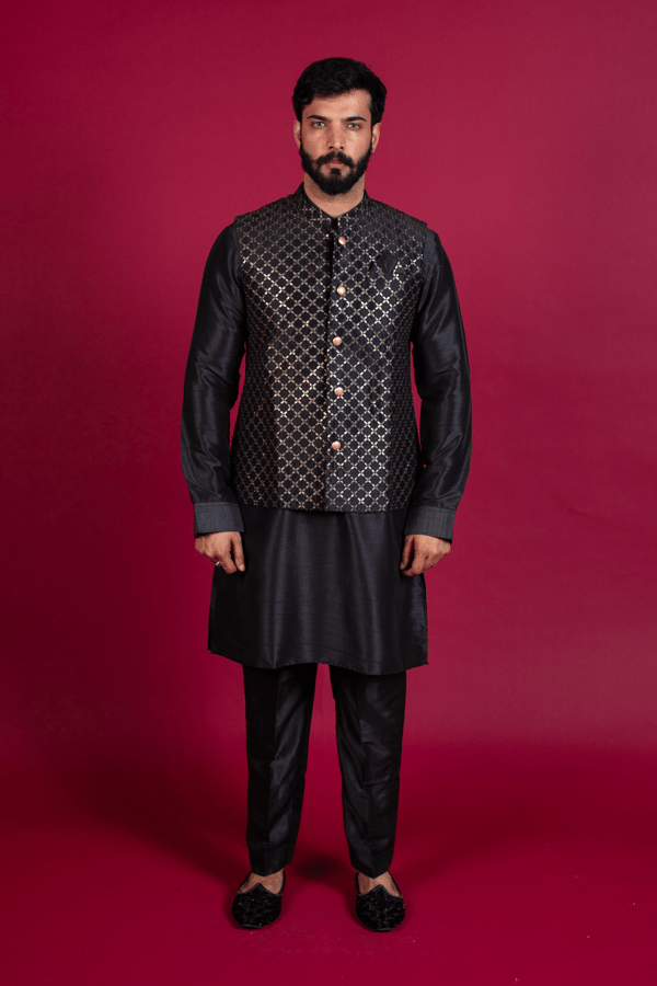 3 Piece men's waistcoat kurta pyjama - Image 2