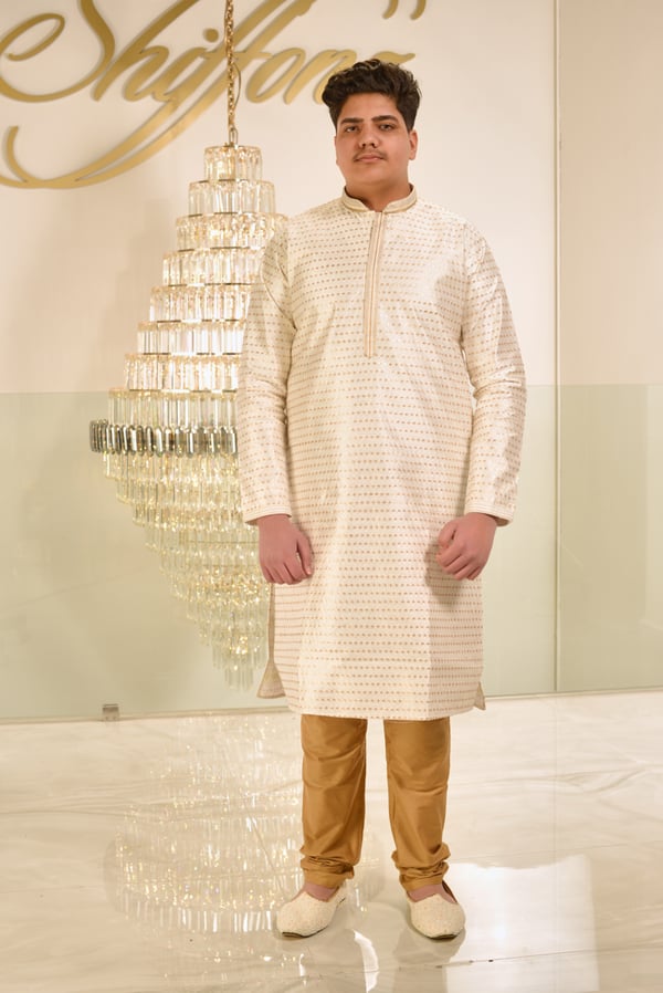 Satin silk embroidered 2 piece kurta with trousers
