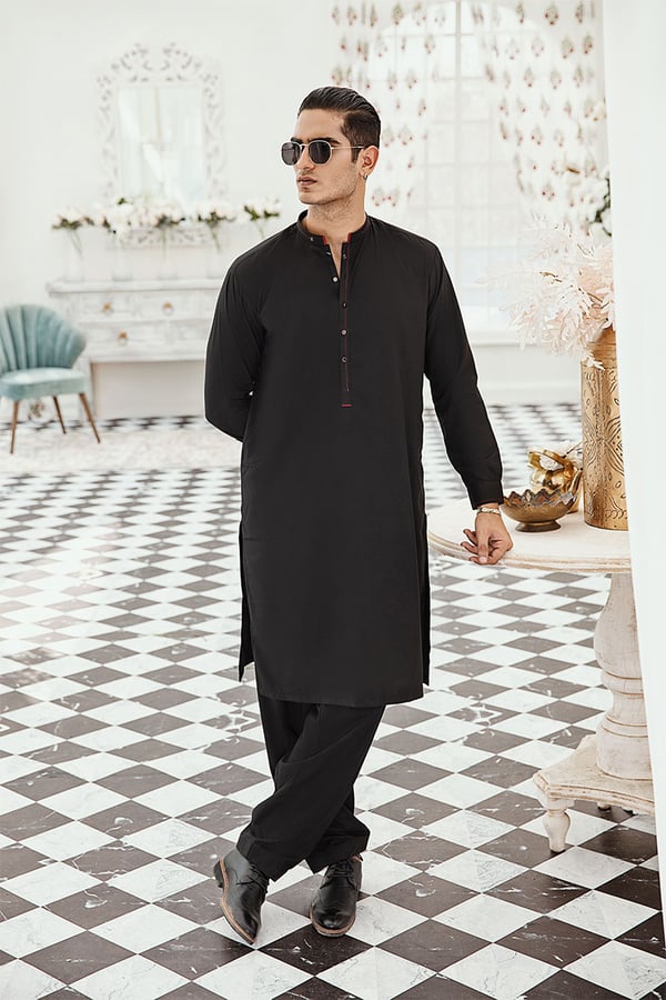 Avi men's luxury shalwar kameez - Black, Large