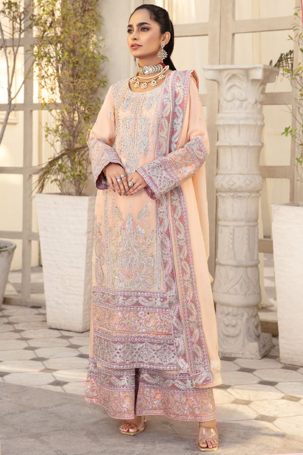 3 Piece chiffon embroidered sharara suit